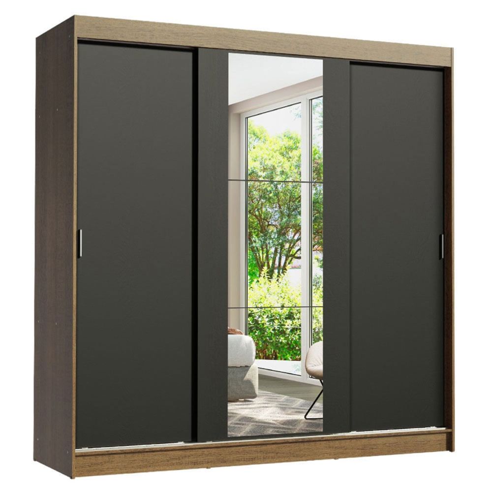 Closet con 3 puertas corredizas y 1 espejo - color negro