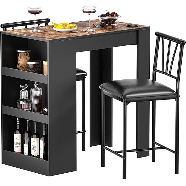 Mesa de bar pequeña y sillas de cocina alta rincón de desayuno con taburetes/juego de comedor para 2