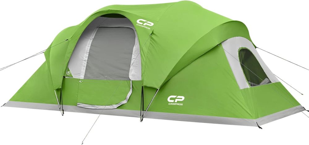 CAMPROS CP - Tienda de campaña para 9 personas, resistente al agua para 2 habitaciones, con mosca superior, 4 ventanas de malla grandes, doble capa, fácil de instalar, portátil con bolsa de transporte