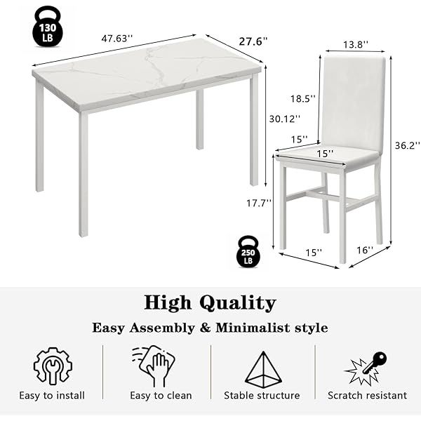 Juego de mesa de comedor para 4, 5 piezas de mármol DiningTableSet