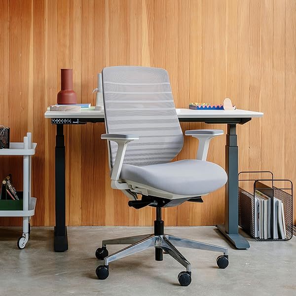 Silla ergonómica: una silla de escritorio versátil con soporte lumbar ajustable, respaldo de malla transpirable y ruedas suaves