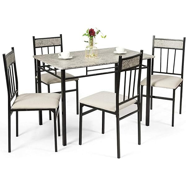 Comedor de cocina de 5 piezas, moderno, incluye 1 mesa rectangular con respaldo alto y 4 sillas