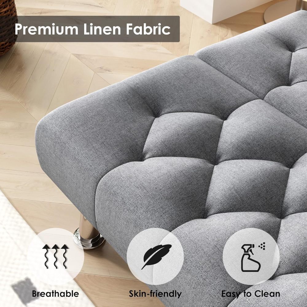 Sofá cama futón, sofá futón plegable convertible tapizado moderno, 2 portavasos, patas de metal