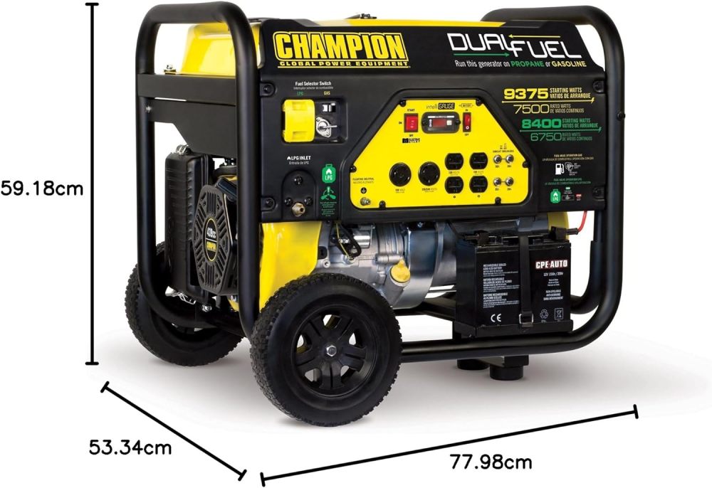 Carb Generador portátil Dual Fuel, 9375-watt