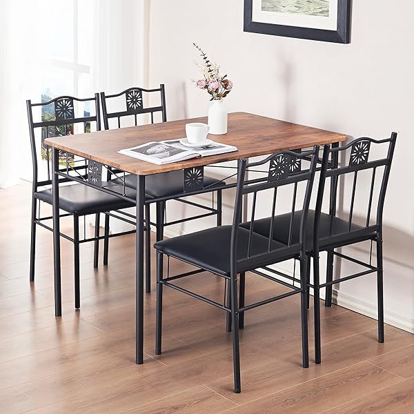juego de mesa de comedor con mesa de vidrio para 4, Negro