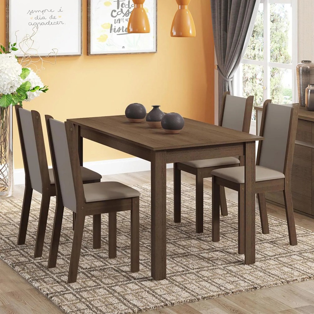 Juego de Comedor Pia Leone 4 Sillas Mesa Rectangular 75x76x136 cm Café