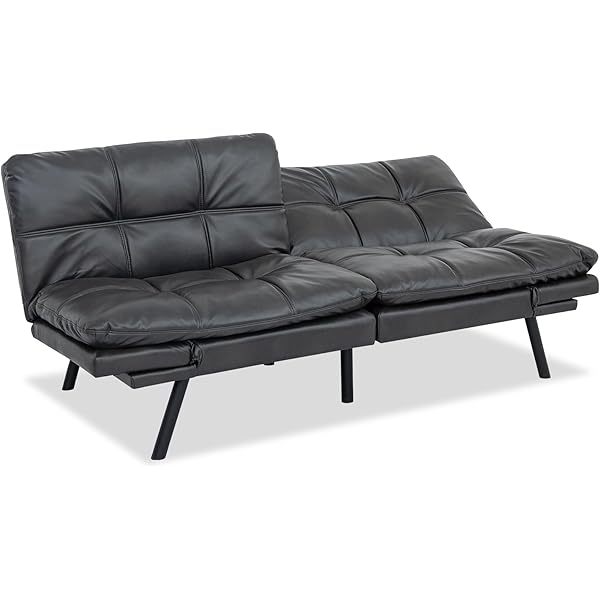 Sofá cama futón de espuma viscoelástica ajustable, sofá con respaldo convertible y reposabrazos, futón plegable, moderno futón cama para sala de estar, apartamento, oficina, habitación pequeña, sofá cama de 71 pulgadas, color negro