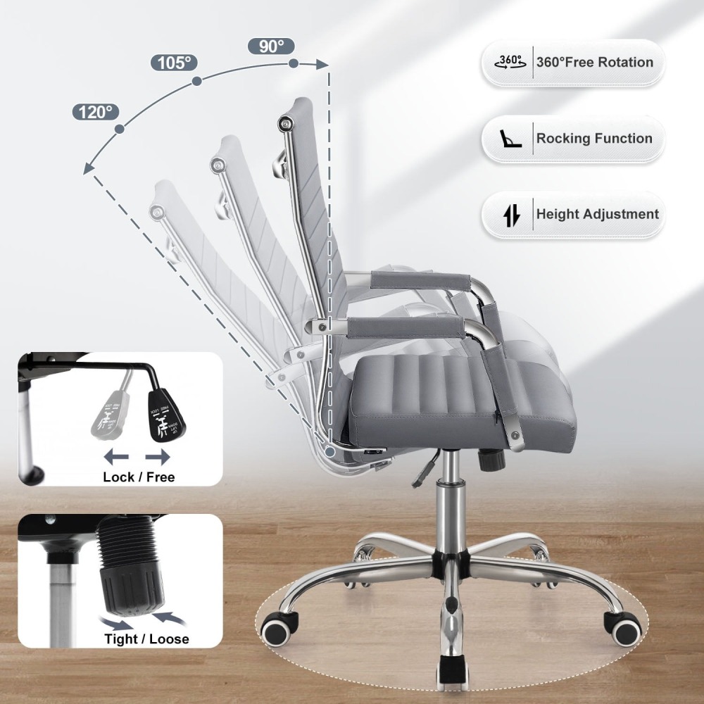 Silla de Trabajo con Brazos - Piel Imitación Cuero - Ideal para Oficina/Reuniones