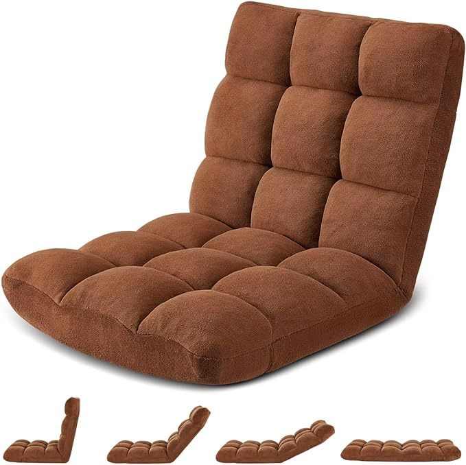Folding Floor Gaming Chair Cushioned Adjustable Lazy Sofa Chair/Flannel for Adults&Kids Perfect for ReadingGamingCamel