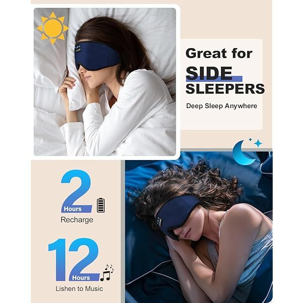 Auriculares para dormir, máscara para dormir 3D con Bluetooth, máscara para dormir con música inalámbrica, auriculares para dormir para quienes duermen de lado