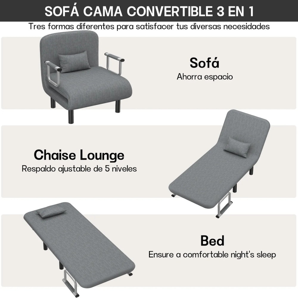 Sillón Sofá Cama Plegable Gris