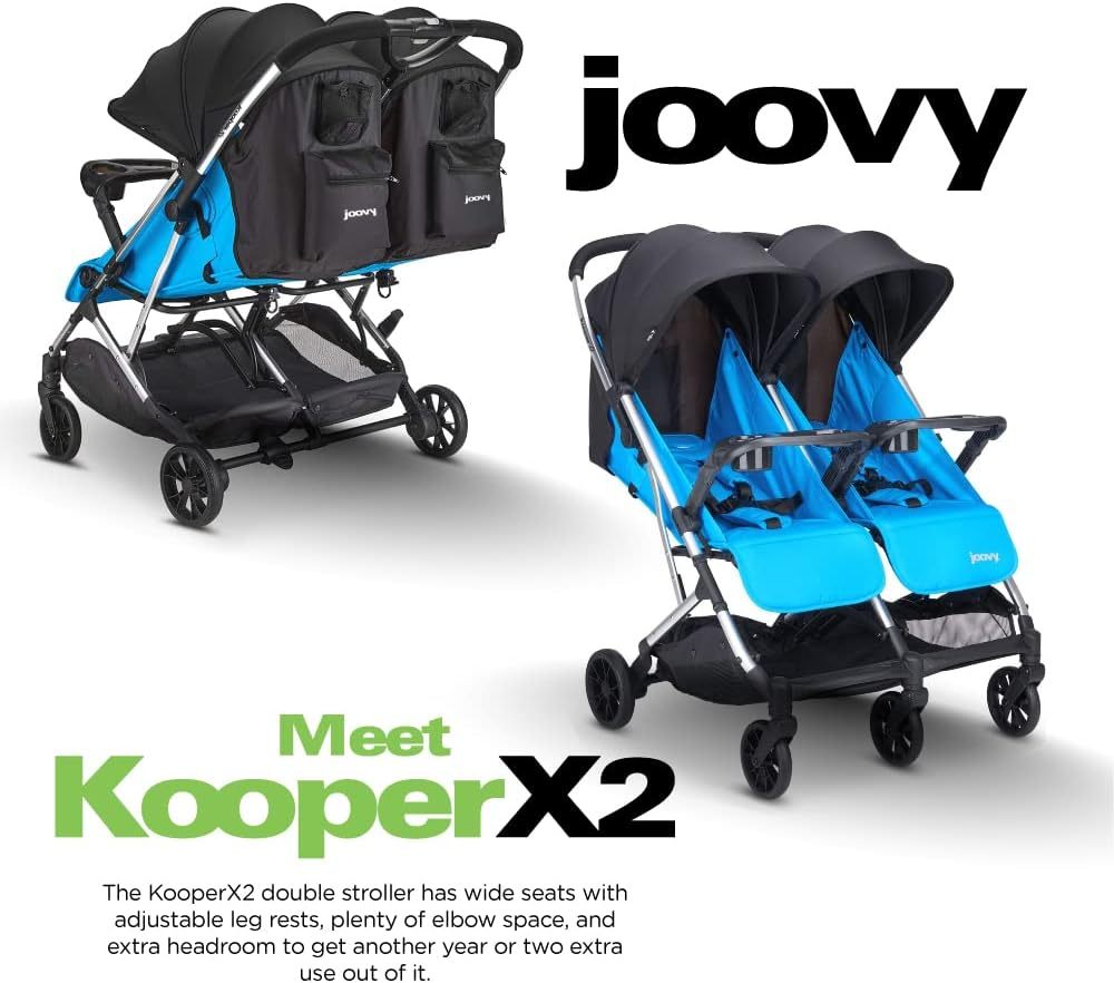 Joovy Kooper X2 carriola doble, carriola de viaje ligero, plegable compacto con bandeja