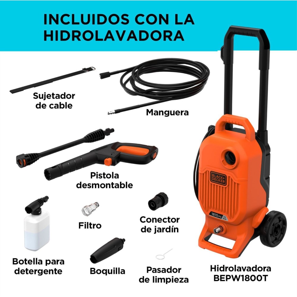 Hidrolavadora 1700W 1800 PSI + Aspiradora para Polvo y Líquido de 10 L 1200W