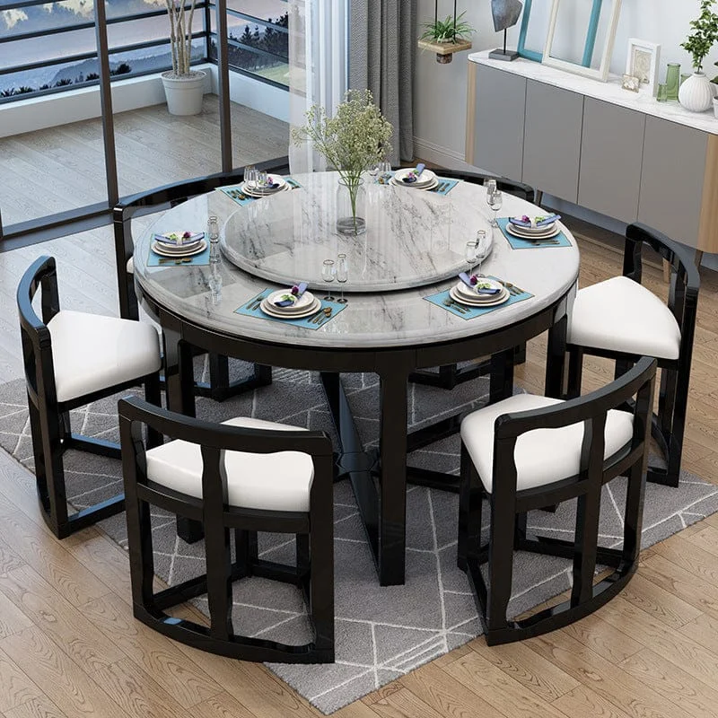 Mesa de comedor de madera maciza de mármol para 6 personas