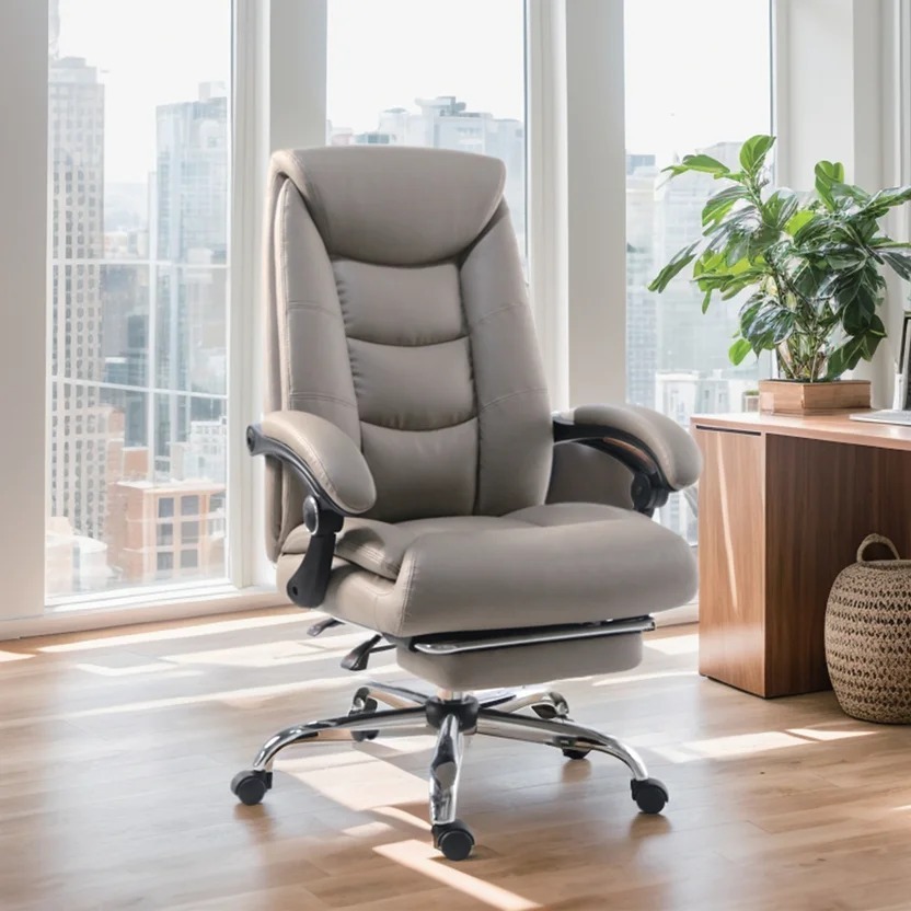 Silla de Escritorio Arnold Ergonómica Ejecutiva Giratoria Café con Base Cromada Just Home Collection