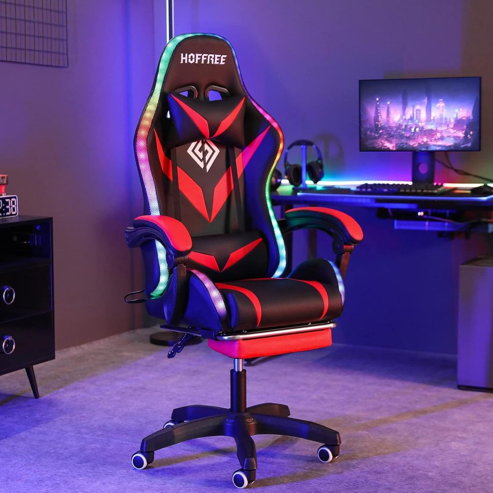 Silla Gaming con Masaje y Luces LED Sillas Ergonómicas para Videojuegos