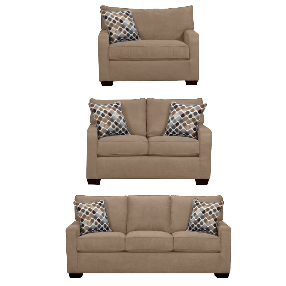 Juego de Sala Raven 3-2-1 Cuerpos + Banqueta Color Beige Oscuro/Chocolate