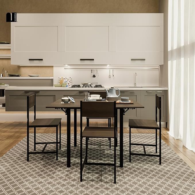 Comedor 2 en 1 con 4 Sillas. Comedor Colapsable Ponce con Superficie de 120x78 cm. Mesa Plegable para 2 o 4 Personas. Mesa para Cocina, Hogar o Terraza. Antecomedor. Dining Table (Café)