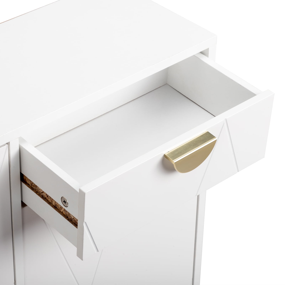 Zapatero moderno para entrada, 3 cajones abatibles y 1 estante, estante y cajón de almacenamiento, madera blanca