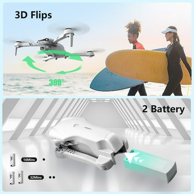 Dron FPV Wifi F10-1080P con cámara HD 1080P, modo sin cabeza/giros 3D, cuadricóptero RC para principiantes, color blanco plateado