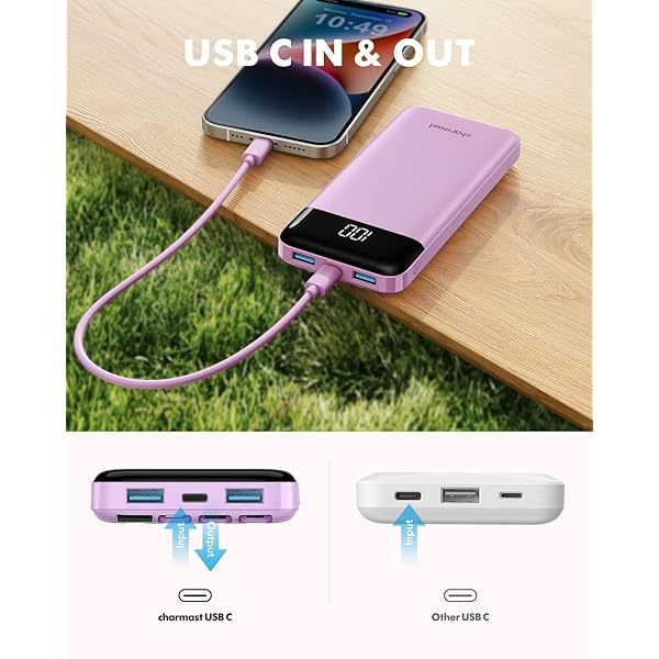 Portable Charger with Built in Cables, Portable Charger with Cords Wires Slim 10000mAh Travel Essentials Battery Pack 6 Outputs 3A High Speed Power Bank for iPhone Samsung Pixel LG Moto iPad A-Black