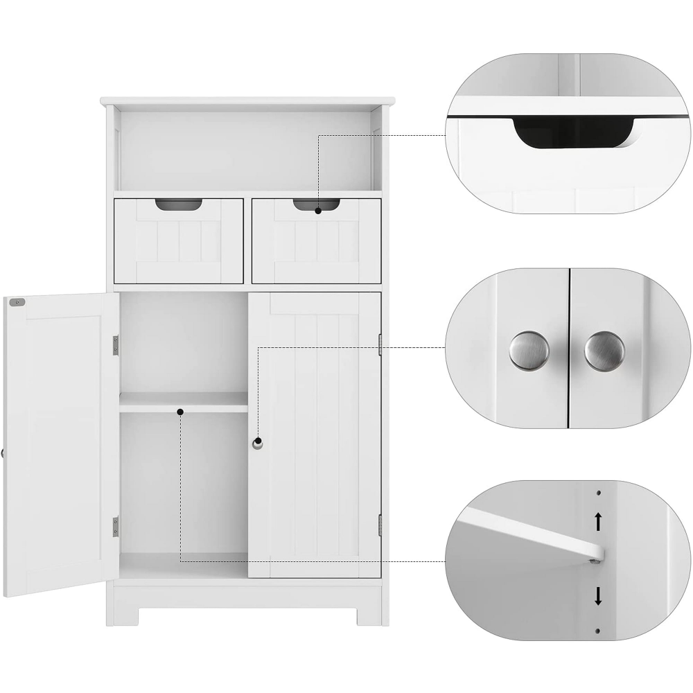 Homfa - Mueble de almacenamiento para el suelo del baño, armario de madera para ropa blanca con estante ajustable, organizador independiente para la oficina y la sala de estar, color blanco