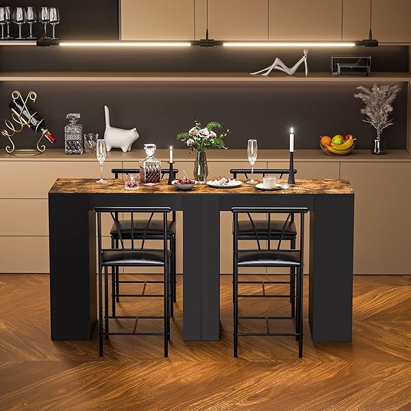 Mesa de bar pequeña y sillas de cocina alta rincón de desayuno con taburetes/juego de comedor para 2