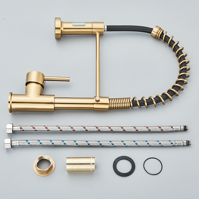 Brushed Gold Kitchen Faucet Pull Down Kitchen Faucet Single Handle Mixer Tap 360 Rotation