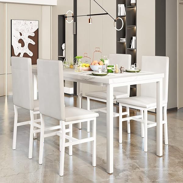 Juego de mesa de comedor para 4, 5 piezas de mármol DiningTableSet