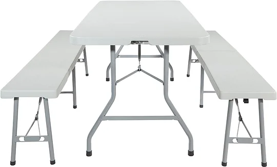 VINGLI Juego de mesa de picnic con 2 bancos, juego de sillas de mesa de camping de 6 pies, muebles plegables de 3 piezas para uso interior o exterior