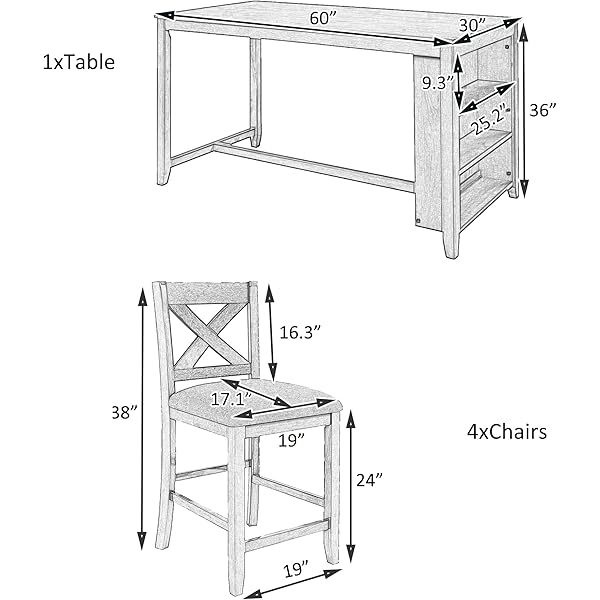 Juego de mesa de comedor de altura de mostrador con 4 sillas, mesa de cocina de madera maciza con gabinete de almacenamiento y cajón, tablero de mesa de mármol sintético, color negro