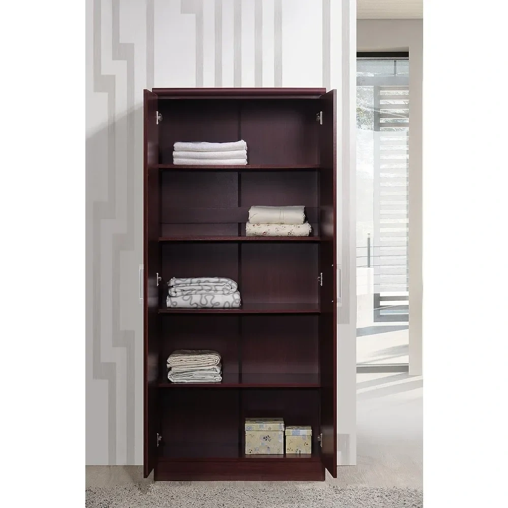 2 Door Wardrobe with Adjustable/Removable Shelves & Hanging Rod, Mahogany