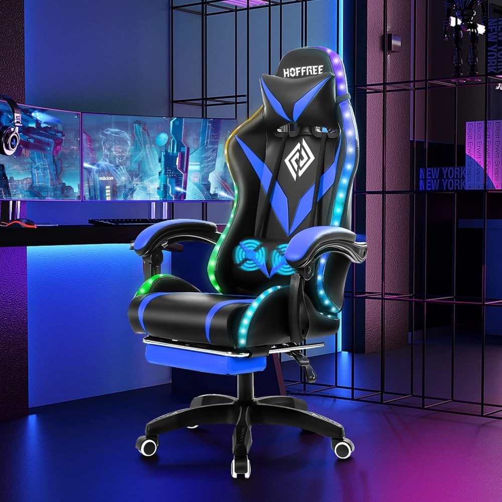 Silla Gaming con Masaje y Luces LED Sillas Ergonómicas para Videojuegos