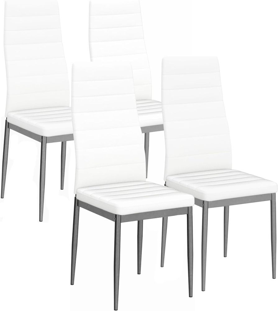 Black Dining Chair Set of 4, Leather Dining Chairs with Curved Back & Foot Cap Protection for Dining Kitchen Living Room