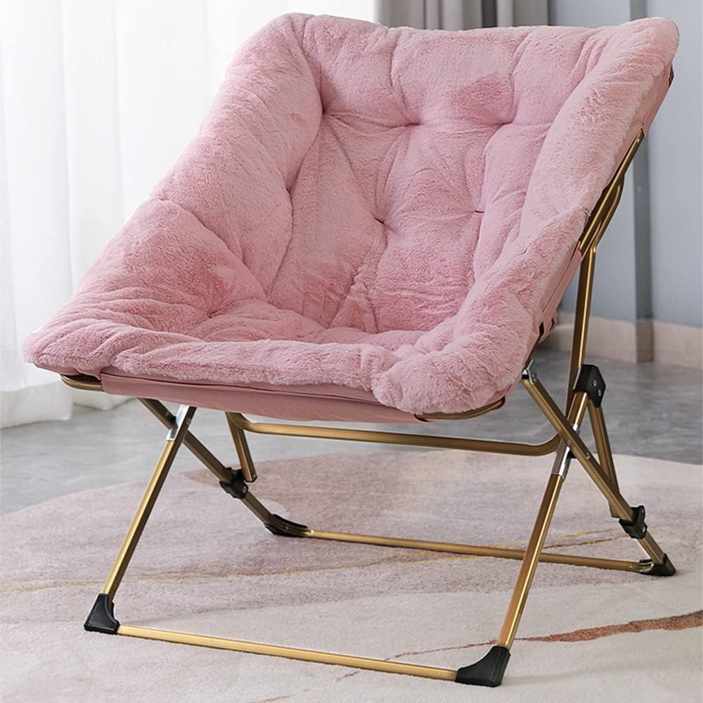 OAKHAM Comfy Saucer Chair,Folding Faux Fur Lounge Chair for Bedroom and Living Room,Flexible Seating Chair for Kids Teens Adults
