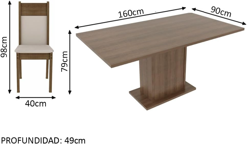 Madesa Juego de Comedor con Mesa y 6 Sillas Lousiana - Marrón/Creme/Beige