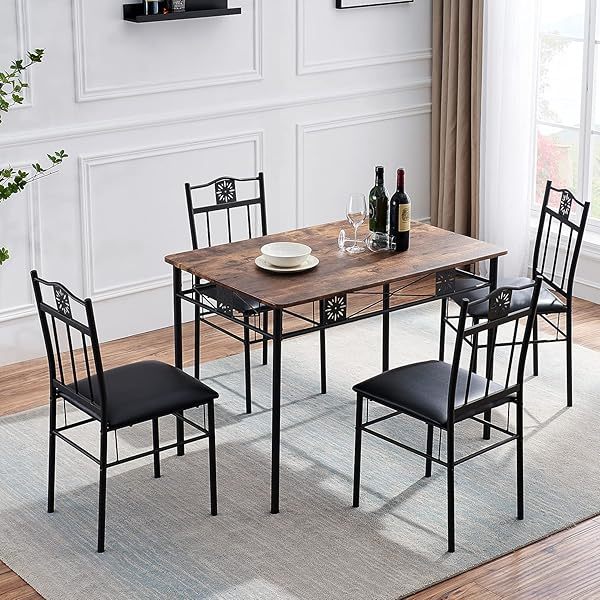 Mesa de comedor con 4 sillas [4 manteles individuales incluidos, negro, 43,3 x 27,5 x 30, 15,7 x 16,9 x 33,8] Juego de mesa de comedor negro para 4