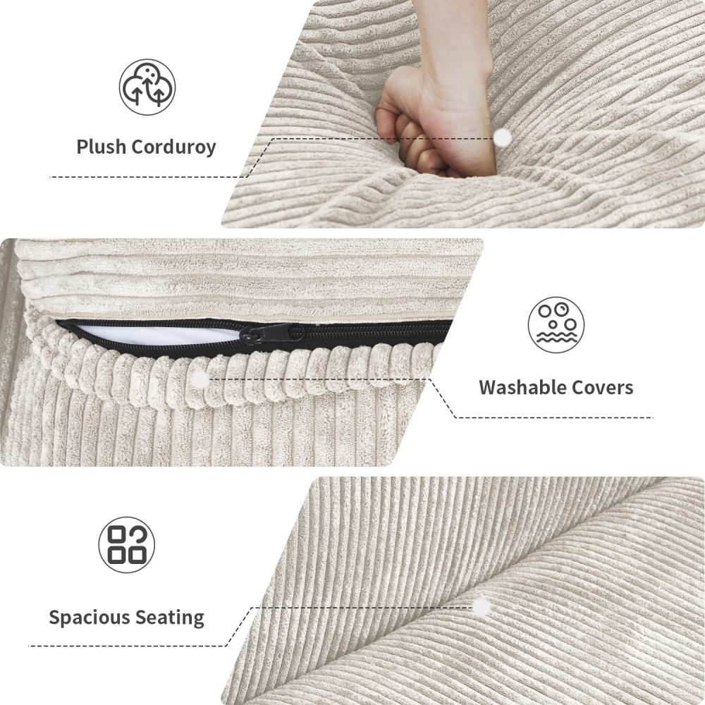 Sofá modular beige de gran tamaño con chaise longue y otomana