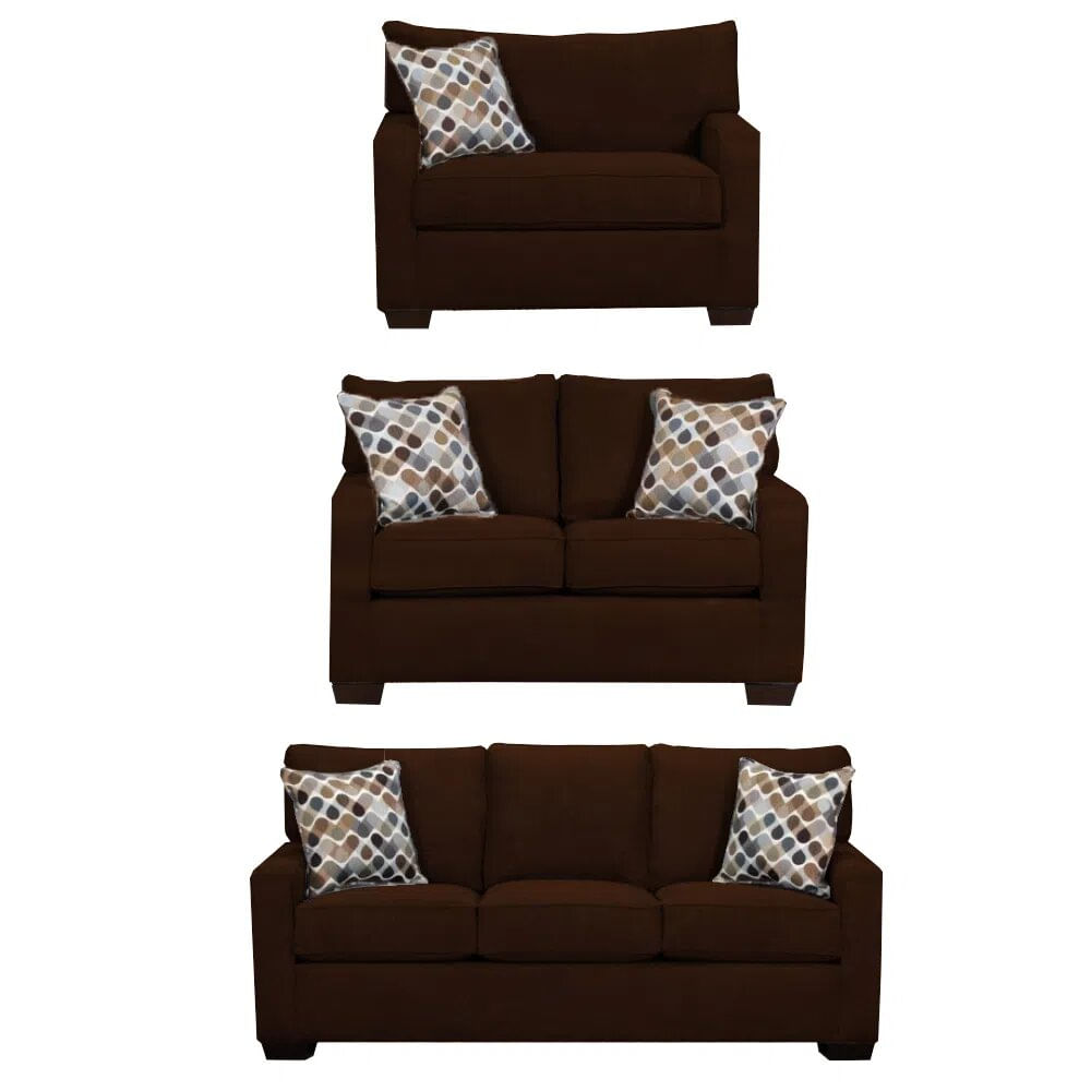 Juego de Sala Raven 3-2-1 Cuerpos + Banqueta Color Beige Oscuro/Chocolate