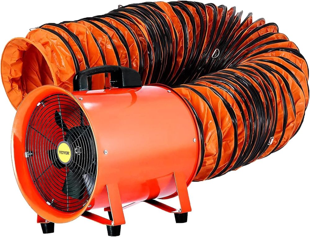 Ventilador de manguera axial para soplador/escape, 12 pulgadas, ventilador portátil de alta velocidad de 3900 m3/h, ventilador extractor de bajo ruido con manguera de conducto de 5 m