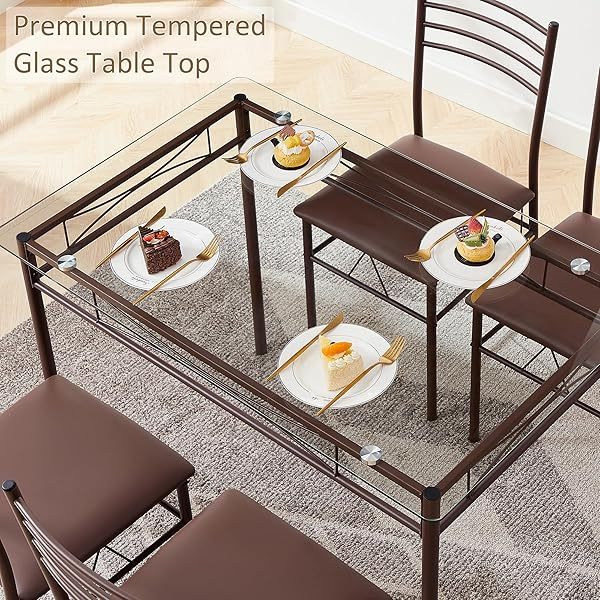 juego de mesa de comedor con mesa de vidrio para 4, Negro