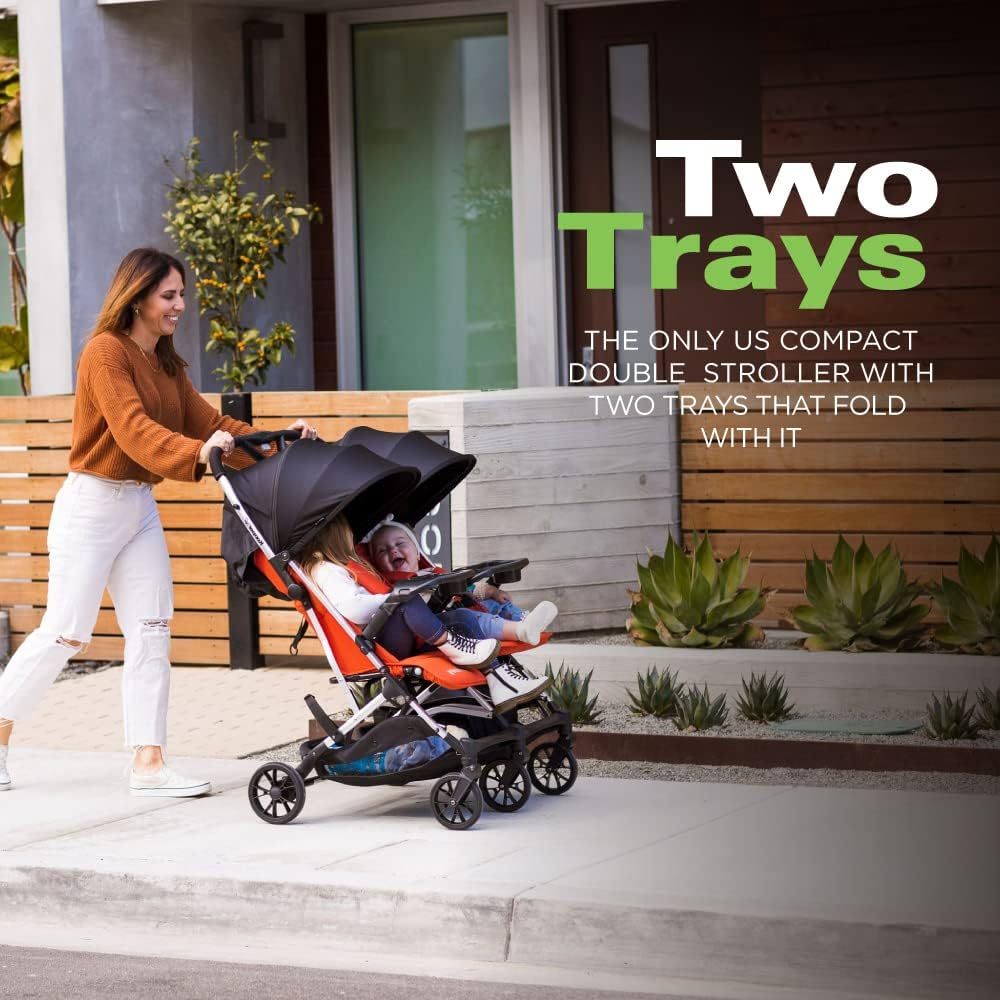 Joovy Kooper X2 carriola doble, carriola de viaje ligero, plegable compacto con bandeja