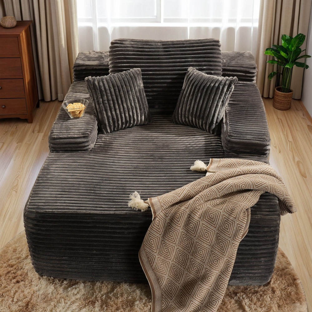 Sillón Chaise Lounge Gigante Ovios 170x122cm - Sofá Cama Ultra Cómodo de Pana, Sin Montaje, Para Salón