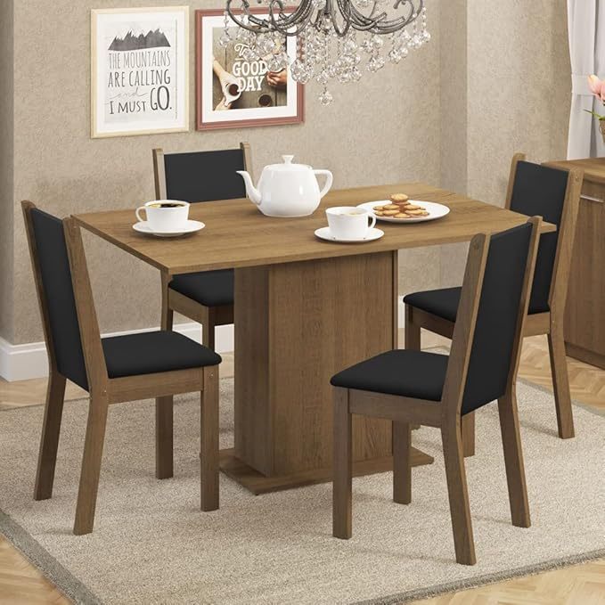 Juego de Comedor, Mesa con Tablero de Madera y 4 Sillas Talita