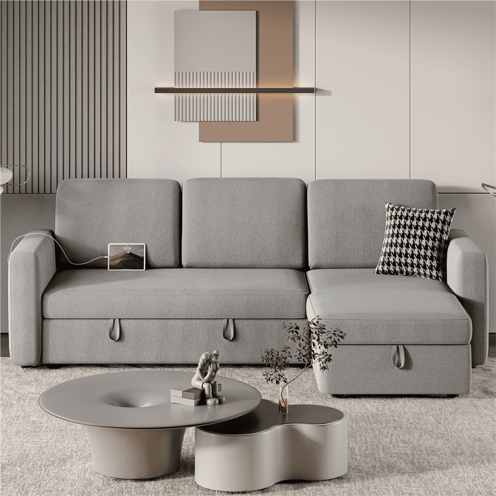 Sofá Seccional Reversible Alden Design con Puertos USB y Type-C para Sala de Estar