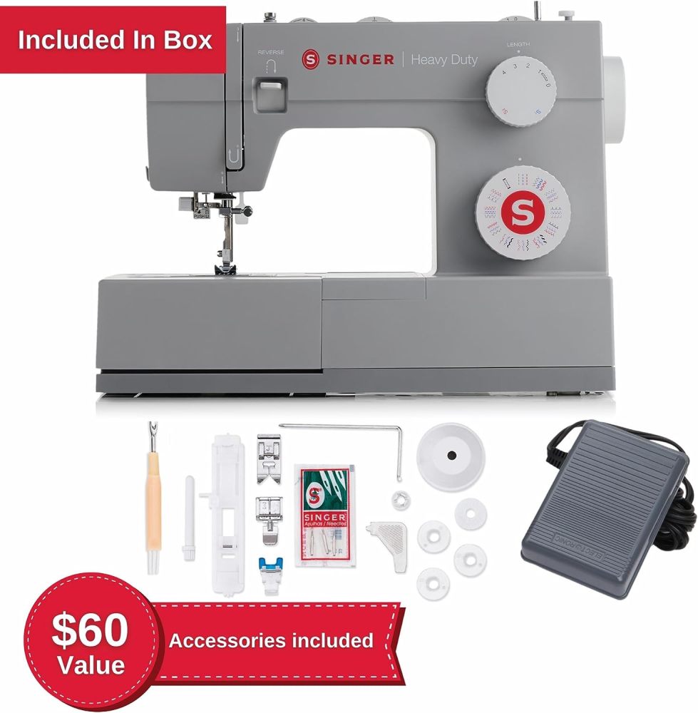 Máquina de Coser Resistente con Kit de Accesorios Incluido, 110 Aplicaciones de Puntada 4432, Perfecta para Principiantes, Gris