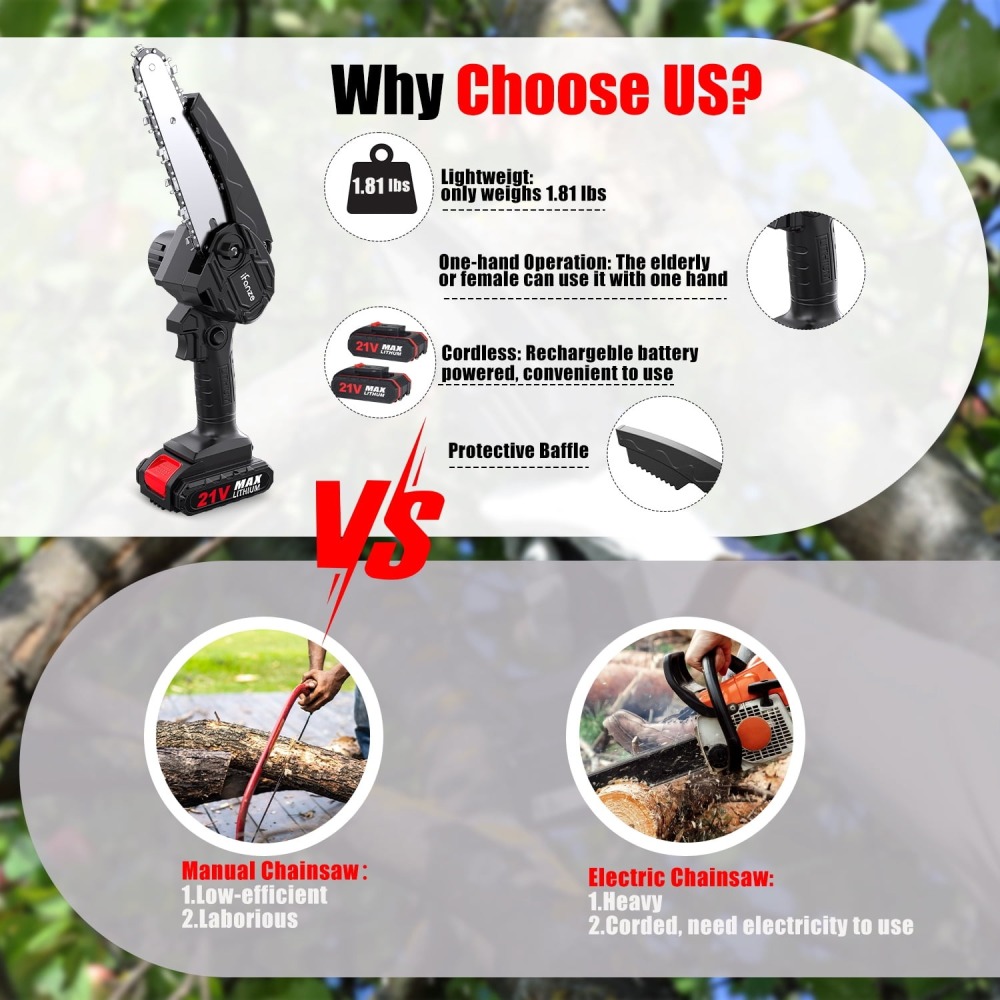 🔥 OFERTA: Motosierra Eléctrica Pequeña Qunler - Sin Cable - Seguridad con Bloqueo - Para Madera y Jardín