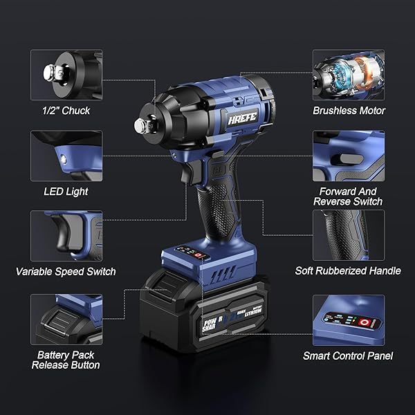 Juego de taladro de impacto eléctrico o herramientas con llave de impacto inalámbrica de 1/2 pulgada y 405 ft-lbs (550 Nm)