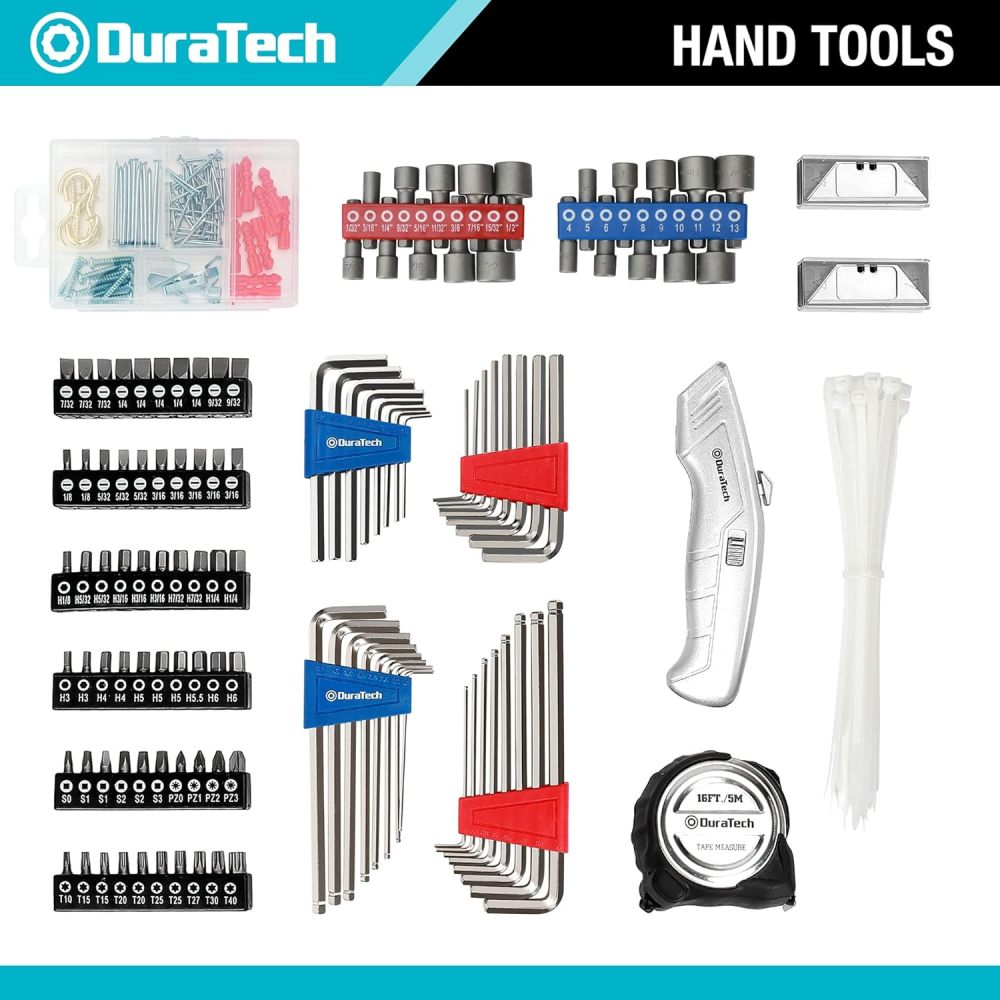 Juego de herramientas de reparación del hogar de 269 piezas, kit de herramientas manuales de uso diario con bolsa de herramientas de boca abierta ancha, perfecto para bricolaje