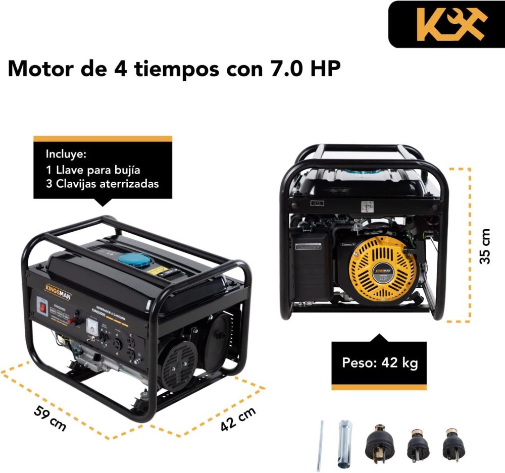 Generador De Corriente Eléctrica A Gasolina 3000 W - Motor de 1 Cilindro De 4 Tiempos - Planta De Luz Portátil - Estación De Energía - 110/220 V - 60 Hertz - Tanque de combustible 15 L